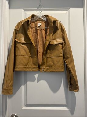 Women’s Cropped Faux Leather Jacket - Tan size xs